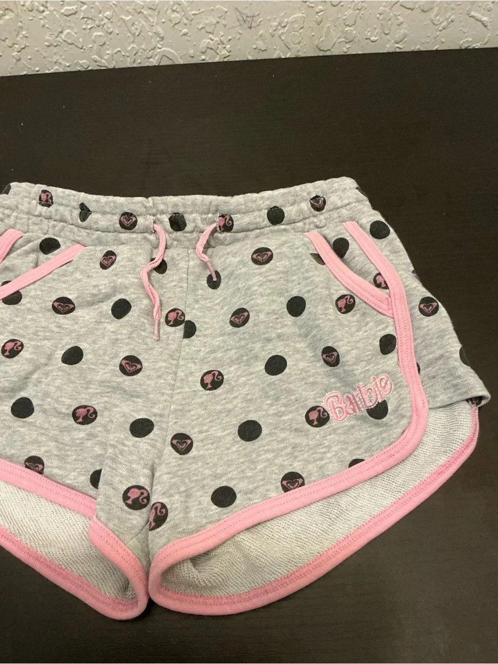 Roxy Girls' Gray Polka Dot Shorts with Pink Trim